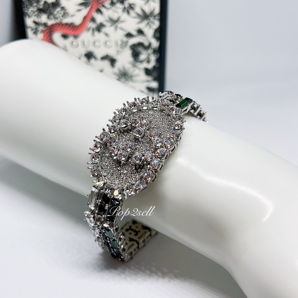 NEW Gucci Web GG Red Green Crystal Bracelet Size M - Picture 7 of 14